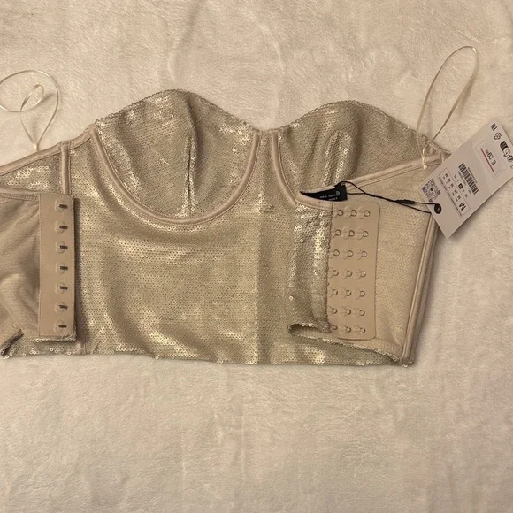 Zara Cream Strapless Crop Top - Picture 8 of 9